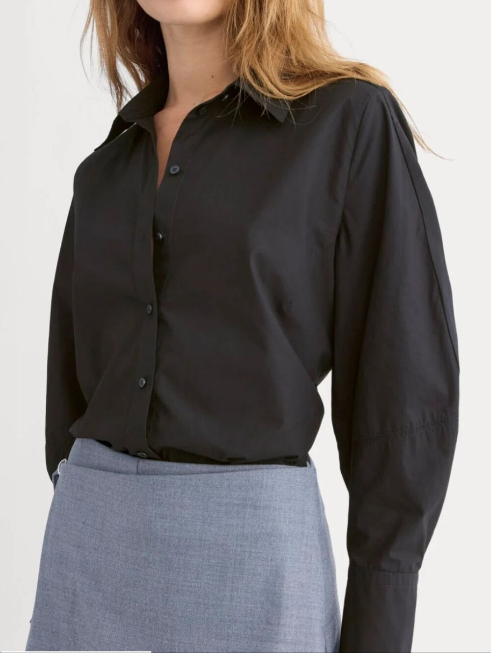 Everlane Black Lantern Sleeve Button Up Blouse